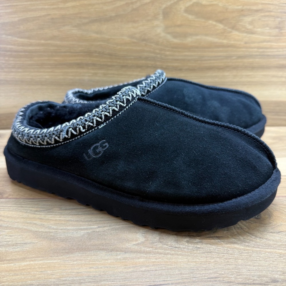 UGG Tasman Slippers Womens 11 Black Suede Sherpa Shearling Cozy Cottagecore